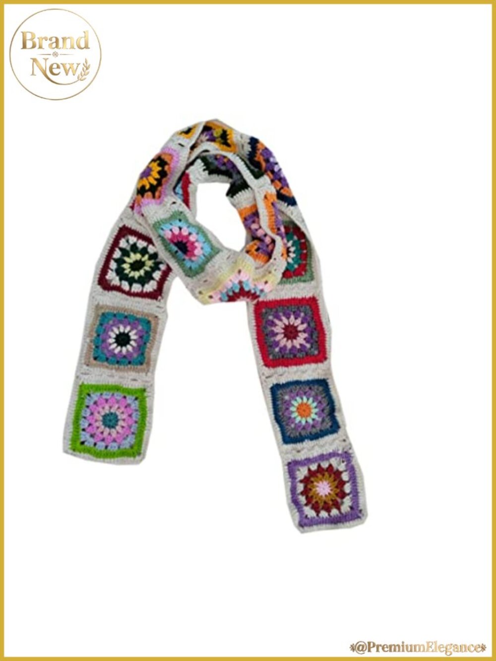 Handmade Crochet Granny Square Length Scarf Milk Cotton Hollow Knit Warp